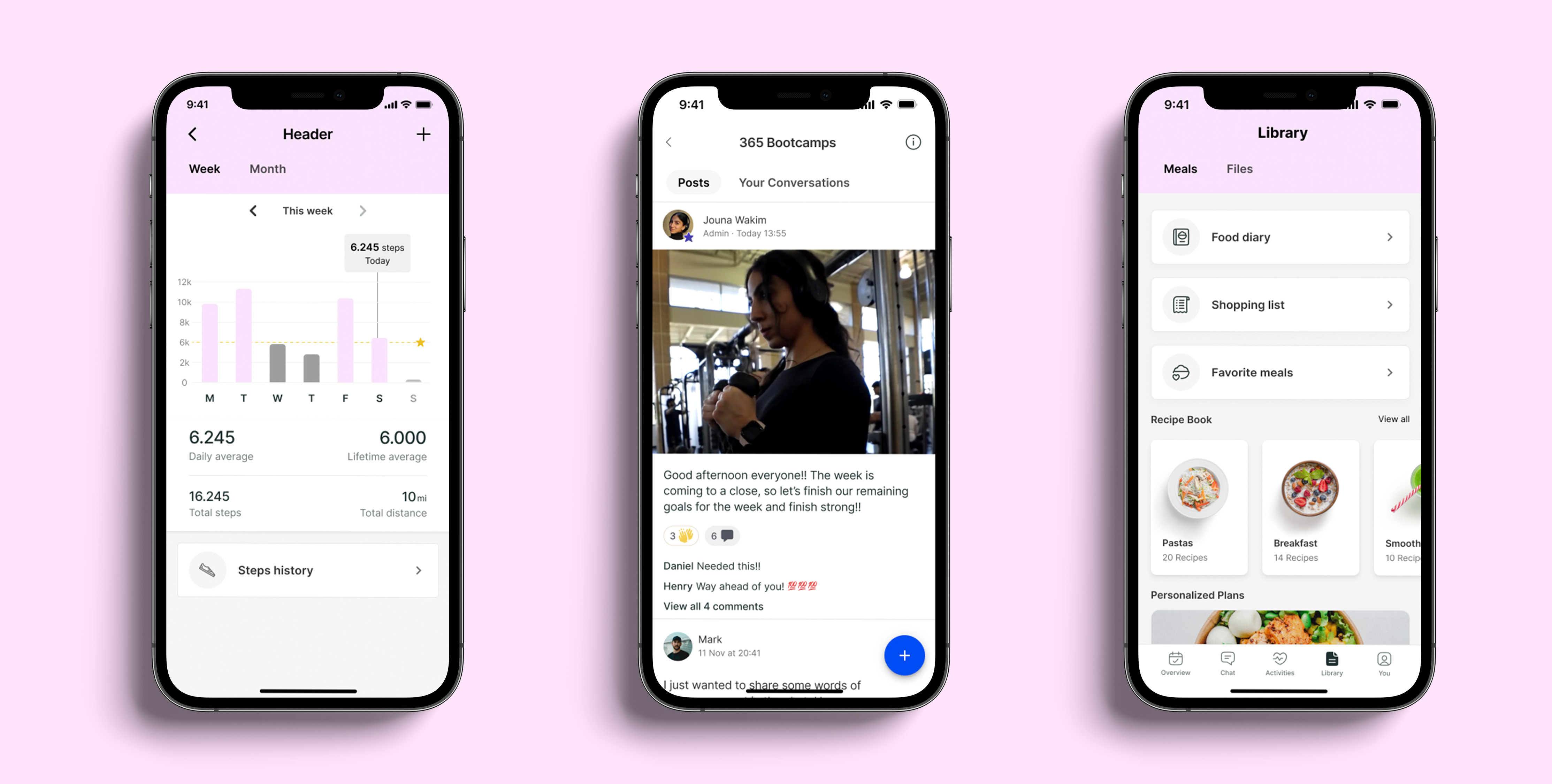 A mockup of the coaching app showcasing the different features.